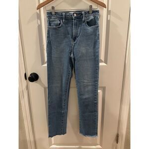 Just Black Denim Light Blue Straight Jeans with Distressed Bottom Ending Size 27